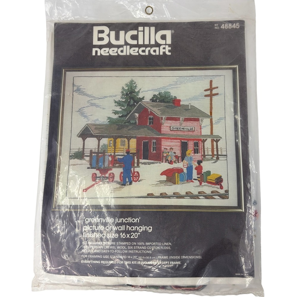 Vintage Bucilla Greenville Junction Crewel Embroidery Kit 48845 Sealed USA
